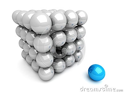Different Blue Sphere Out From Others Group Stock Photo