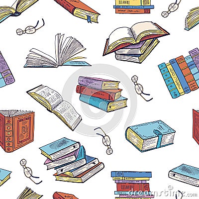 Different books from library. Doodle vector illustrations. Seamless pattern Vector Illustration