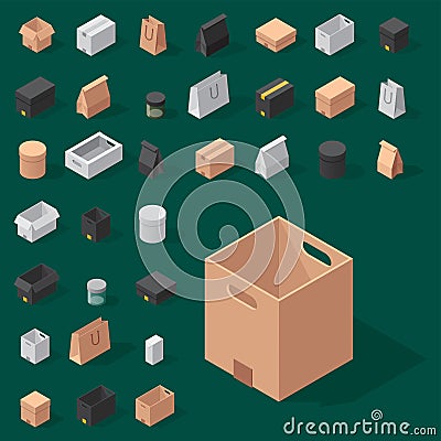 Different box vector isometric icons isolated move service or gift container packaging illustration Vector Illustration