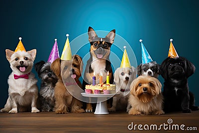 Different breed pets Party happybirthday Generative AI Stock Photo