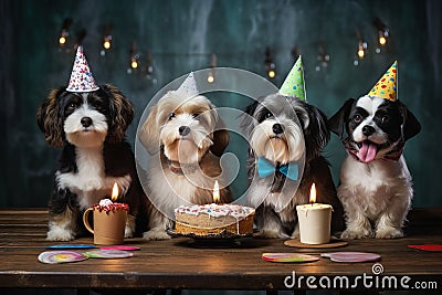 Different breed pets Party happybirthday Generative AI Stock Photo