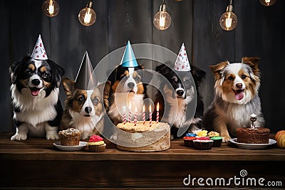 Different breed pets Party happybirthday Generative AI Stock Photo