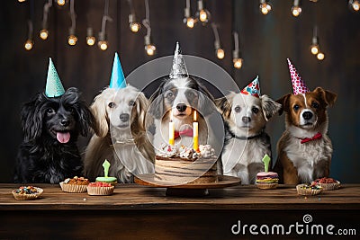 Different breed pets Party happybirthday Generative AI Stock Photo