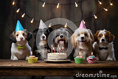 Different breed pets Party happybirthday Generative AI Stock Photo