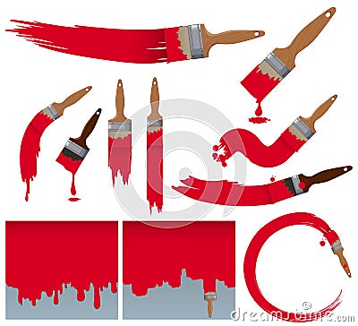 Different brushstrokes of paintbrush in red Cartoon Illustration