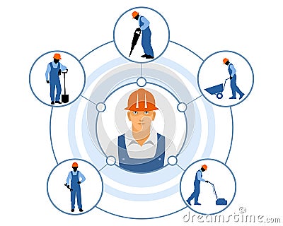 Different builders duties Vector Illustration