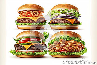 Different burger on white background for party Stock Photo