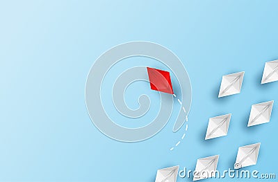Different business concept. Red boat paper changing direction from white paper boat . Vector Illustration