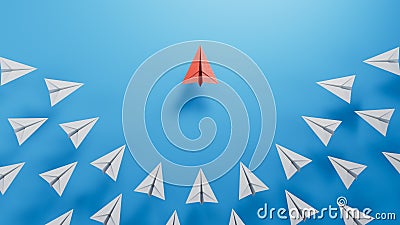 Different business concept.Red paper plane changing direction from white paper plane. Stock Photo