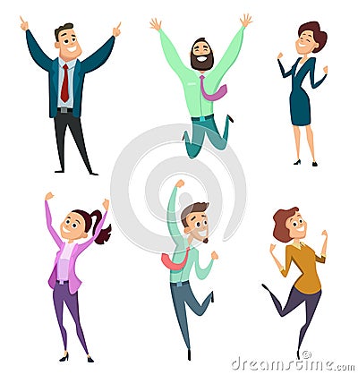 Different businessmen in action pose. Vector pictures of funny characters Vector Illustration