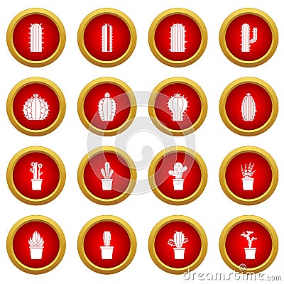 Different cactuses icon red circle set Vector Illustration