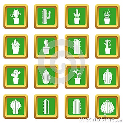 Different cactuses icons set green Vector Illustration