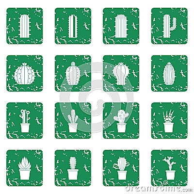 Different cactuses icons set grunge Vector Illustration