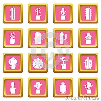 Different cactuses icons pink Vector Illustration