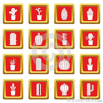 Different cactuses icons set red Vector Illustration