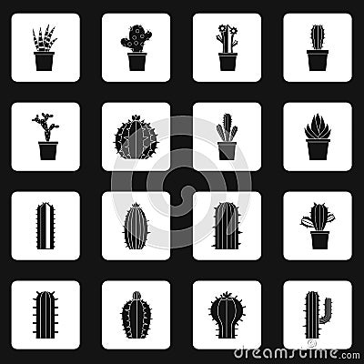 Different cactuses icons set squares vector Vector Illustration