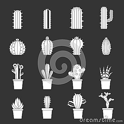 Different cactuses icons set grey vector Vector Illustration