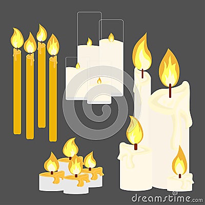 Different candle with fire Vector Illustration