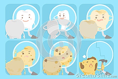 Different cartoon tooth look mirror Vector Illustration