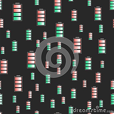 Different Charge of Battery Seamless Pattern Vector Illustration