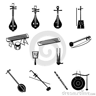 Different Chinese musical instruments Vector Illustration