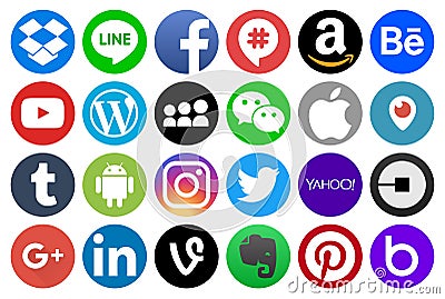 Different circle popular social media and other icons Vector Illustration