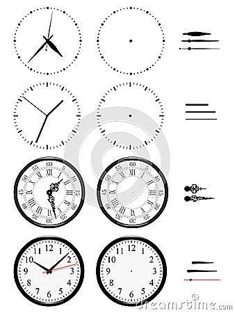 Different clocks of styles on white background Vector Illustration