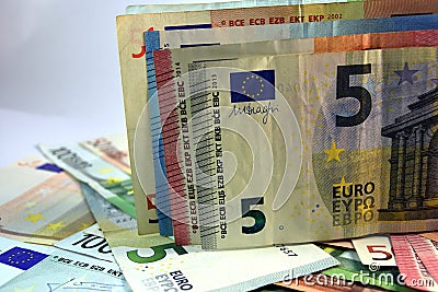 Different Close up EURO Bank note and currency Stock Photo