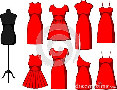 Different Cocktail and Evening Dresses Vector Illustration