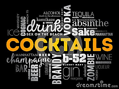 Different cocktails and ingredients, word cloud Stock Photo