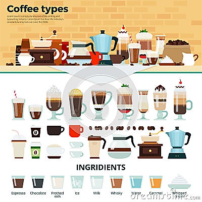Different coffee on the table Vector Illustration