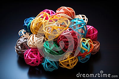 different color strings tied into a knot, representing memory links Stock Photo