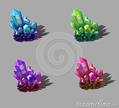 Different colored crystals realistic Stock Photo