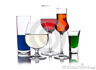 Different colored drinks in wineglasses Stock Photo