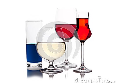 Different colored drinks in wineglasses Stock Photo