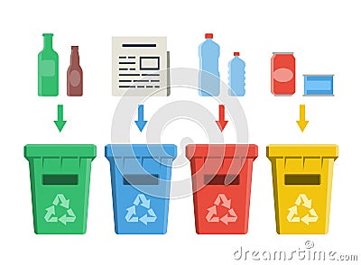 Different colored recycle bins, waste management concept Vector Illustration