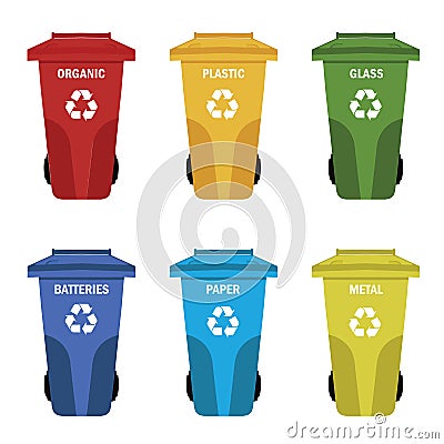 Different colored recycle waste bins vector illustration Vector Illustration