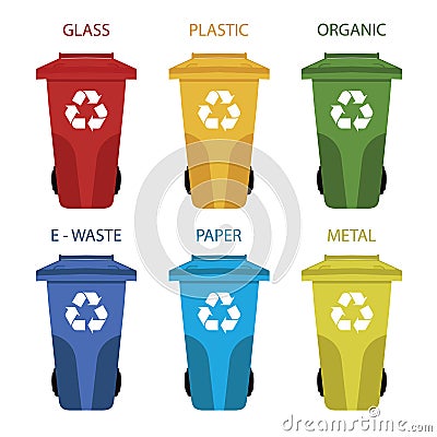 Different colored recycle waste bins Vector Illustration