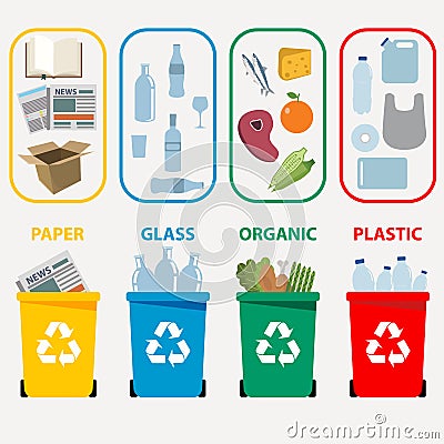 Different colored recycle waste bins vector illustration Vector Illustration