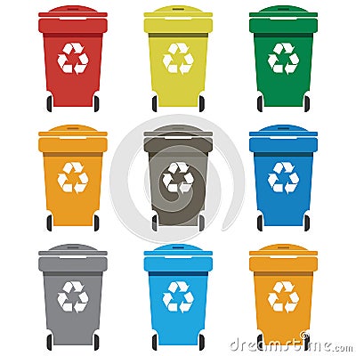 Different colored recycle waste bins vector illustration.waste bins with trash Vector Illustration