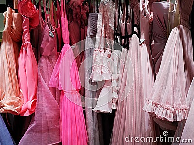 Different colored silk dresses patterns Stock Photo