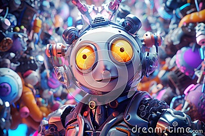 Different colorful shapes and robots, in the style of realistic Stock Photo