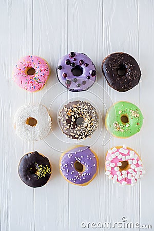 Different colorful sweet donuts Stock Photo