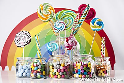Different colorful sweets and lollipops Stock Photo