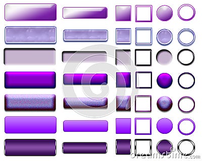 Different colors of purple buttons and Icons for web design Stock Photo