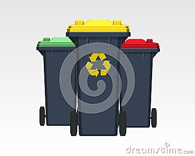 Different colors recycle bins isolated on white background. Flat style. Vector. Stock Photo