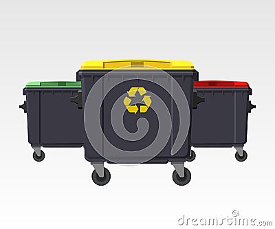 Different colors recycle bins isolated on white background. Flat style. Vector. Stock Photo