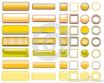 Different colors of yellow buttons and Icons for web design Stock Photo