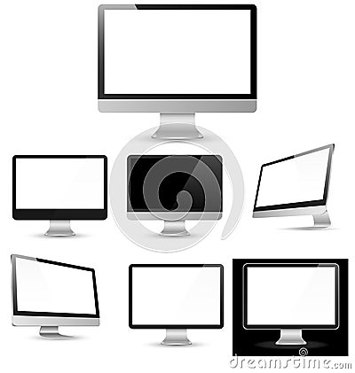Different computer displays with blank white screen isolated Vector Illustration