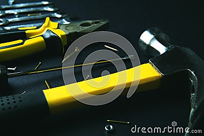 Different construction tools. Maintenance and reparing concept. Stock Photo